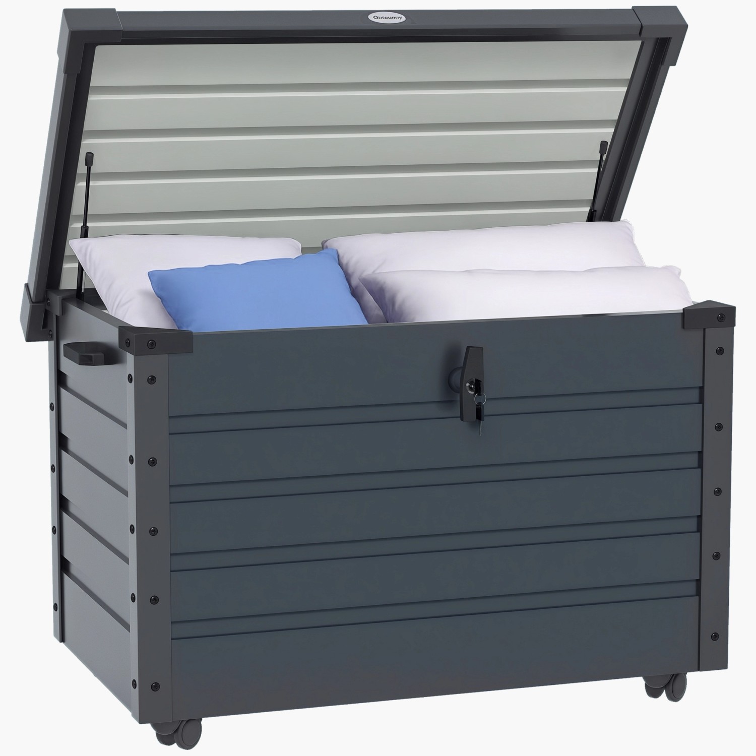 Outsunny Gartenbox mit Rollen Aufbewahrungskiste 100 x 62 x 65 cm Dunkelgrau