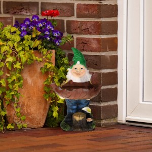 Relaxdays Gartenzwerg Polyresin Bunt Frostsicher mit Vogeltränke 36 cm x 22 cm x 22 cm 1,2 kg