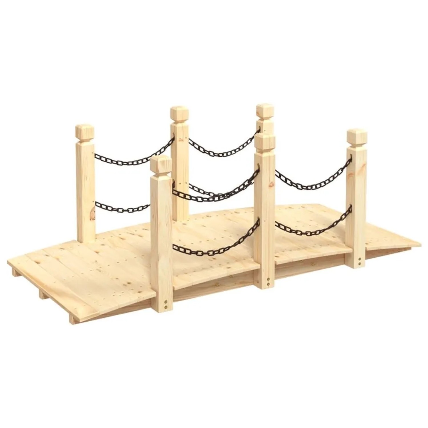 DELUKE Holzbrücke Mit Kettengeländer ROBBI Natur 150x67x56cm Gartenbrücke Mit Geländer Teichbrücke Holzsteg Gartendeko T...