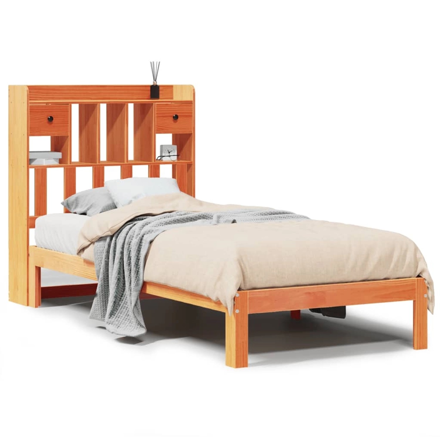 vidaXL Massivholzbett mit Regal ohne Matratze Wachsbraun 100x200 cm 3322617 günstig online kaufen