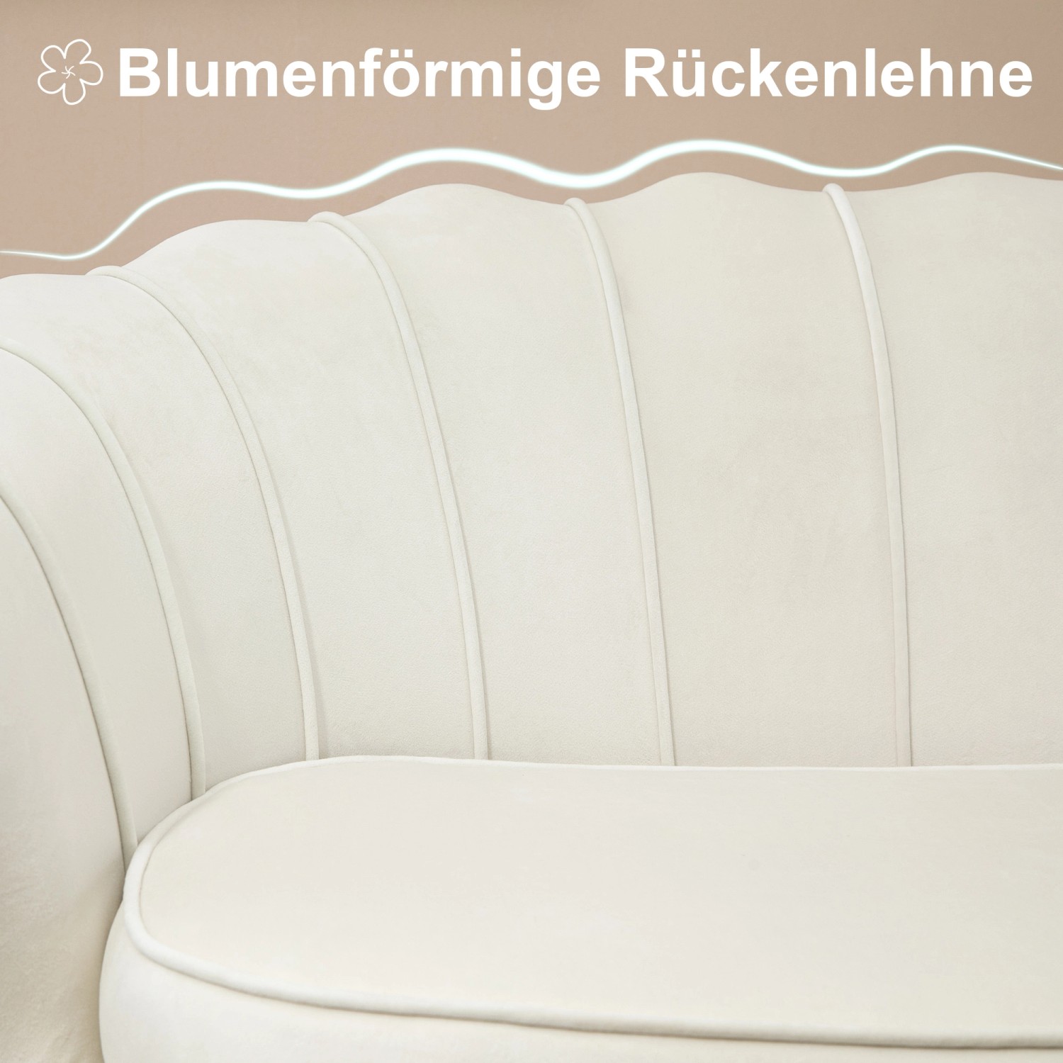 Detailansicht: Cremeweißes 2-Sitzer Sofa HOMCOM mit blütenförmiger Rückenlehne.