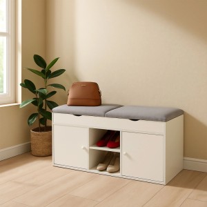 Relaxdays Schuhbank MDF Weiß Grau Klappbar Gepolstert 49,5 cm x 100 cm x 34 cm 25,6 kg