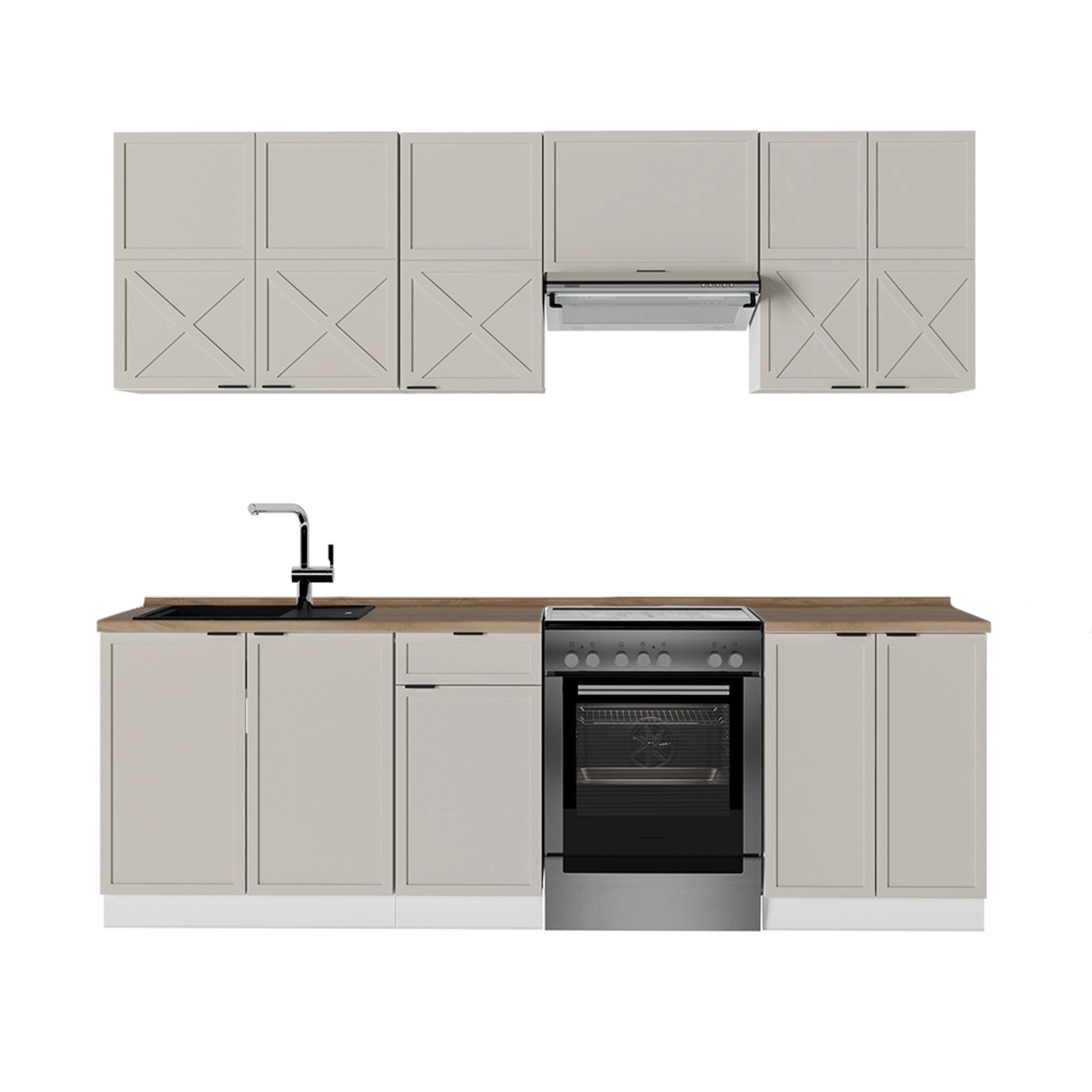 Vicco Fame-Line Küchenzeile GrauBeige/Weiß 240 cm AP Eiche günstig online kaufen