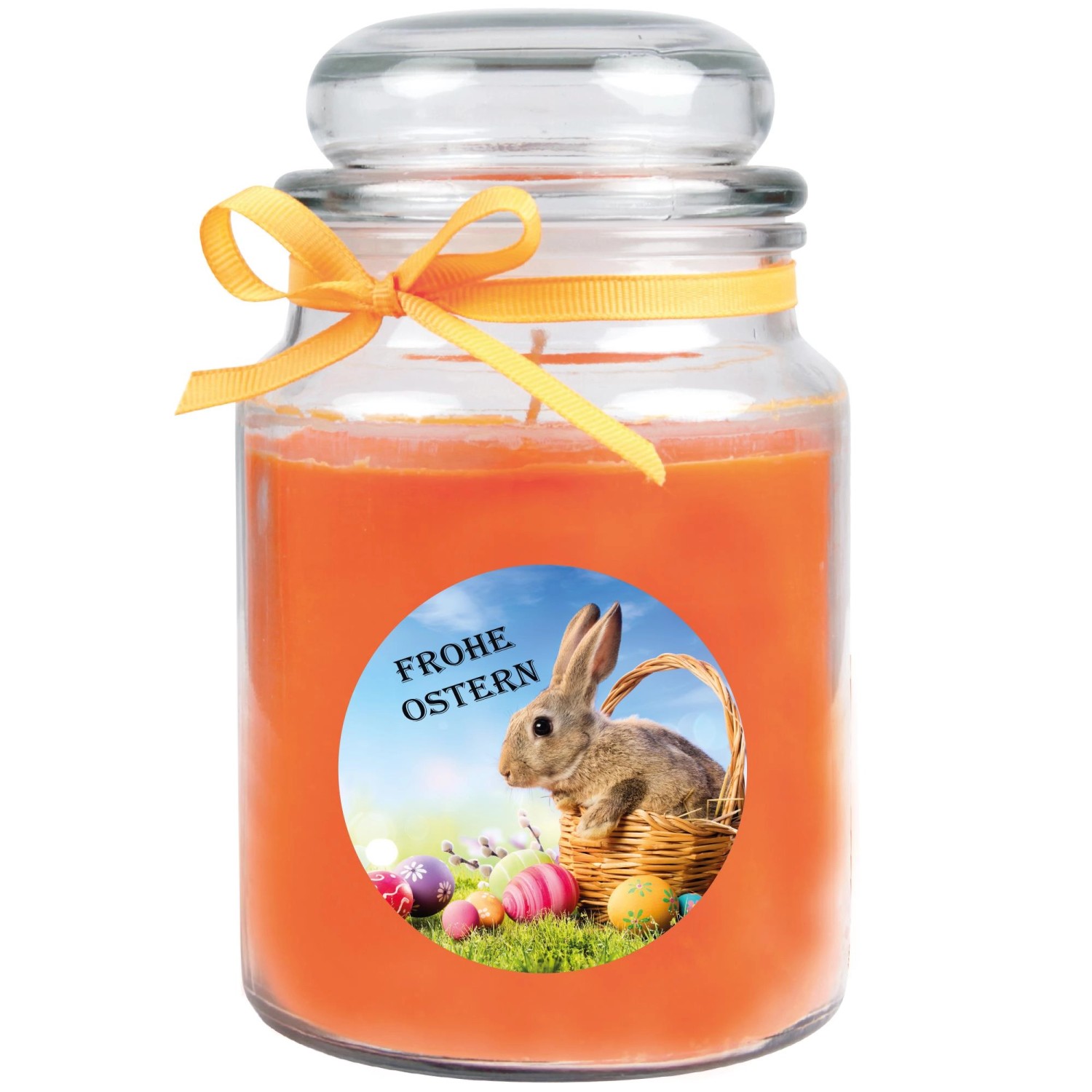 HS Candle Duftkerze & Glas Ostern Orange Bonbon 110h Hase & Korb günstig online kaufen