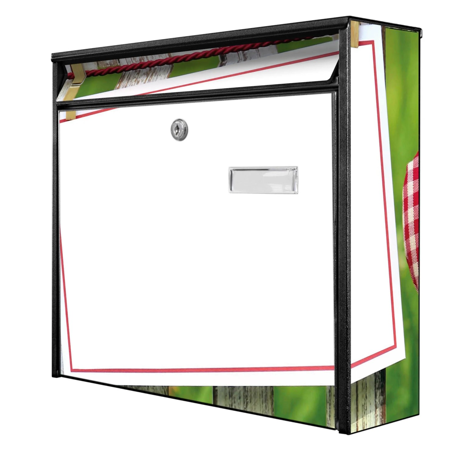 Banjado Briefkasten Schwarz 36.2x32.2x10cm Groß / Inkl. Montagematerial & 2 Schlüsseln / Mit Namensschild Motiv Wt Gartenzaun