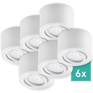 6er Set weiße Oktaplex Aufbaustrahler Lile mit LED-Modulen, dimmbar, warmweiß.
