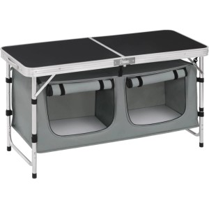 WOLTU Campingtisch, höhenverstellbar, mit Stauraum in Schwarz und Grau. Ideal für Camping.