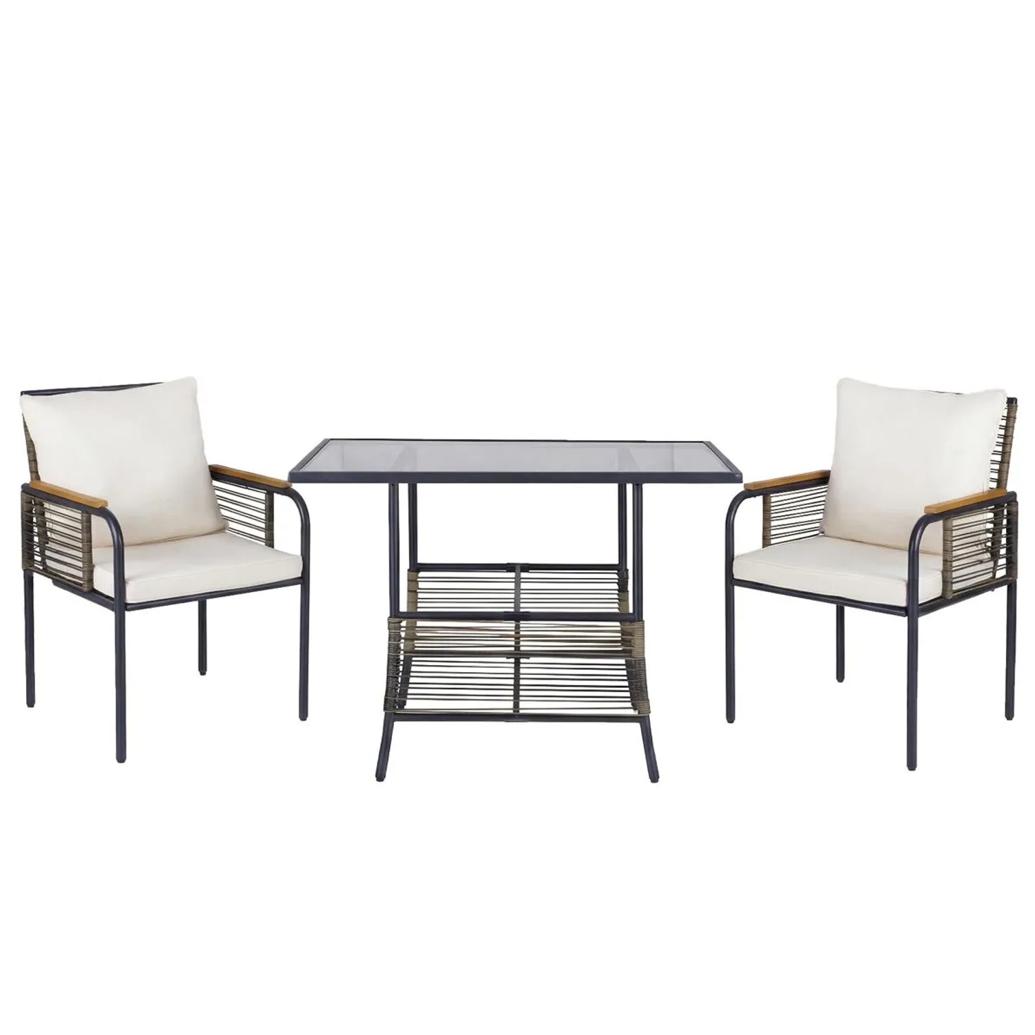 Costway Gartenmöbel Set Balkonmöbel-Set mit Kissen Tisch & 2 Stühlen Weiß