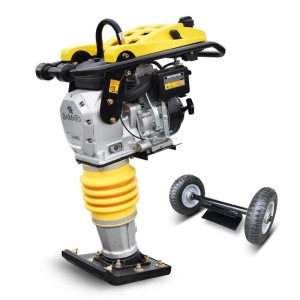 BAMATO Vibrationsstampfer V-90G mit Fahrwerk, gelb/silberne Baumaschine.