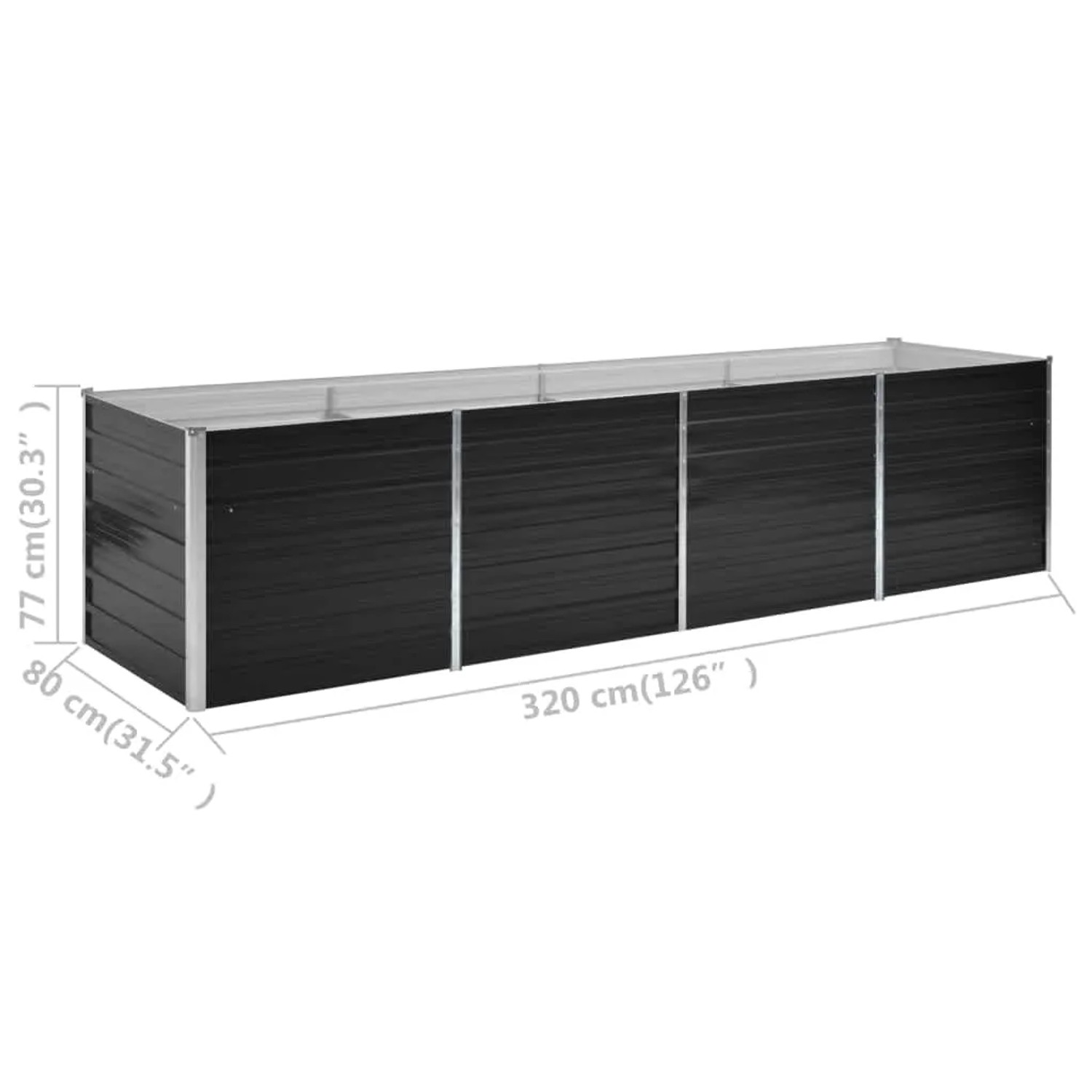 Anthrazitfarbenes vidaXL Hochbeet, 320x80x77cm, aus Stahl für Garten, Balkon oder Terrasse.