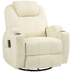 Cremeweißer HOMCOM Relaxsessel mit Massagefunktion und Getränkehalter.