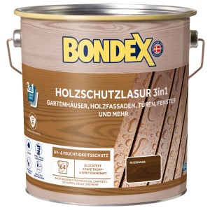 Bondex Holzschutzlasur 3in1 Teak 4l: Dose der Holzlasur für Gartenhäuser, Zäune und mehr.