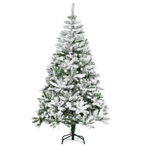 HOMCOM künstlicher Weihnachtsbaum, 180 cm, mit Kunstschnee auf grünen Zweigen und schwarzem Ständer.