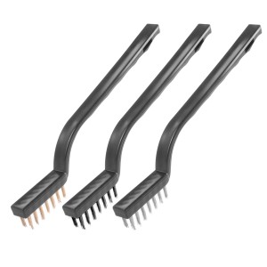 STAHLWERK Drahtbürsten Set, 3-teilig: Messing-, Stahl-, Nylonbürste für Werkzeug-Sets.