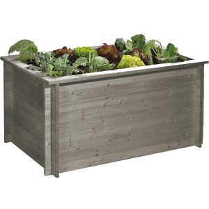 Gaspo Hochbeet Classic, 130x80 cm, Vintage-Grau, bepflanzt mit Gemüse.