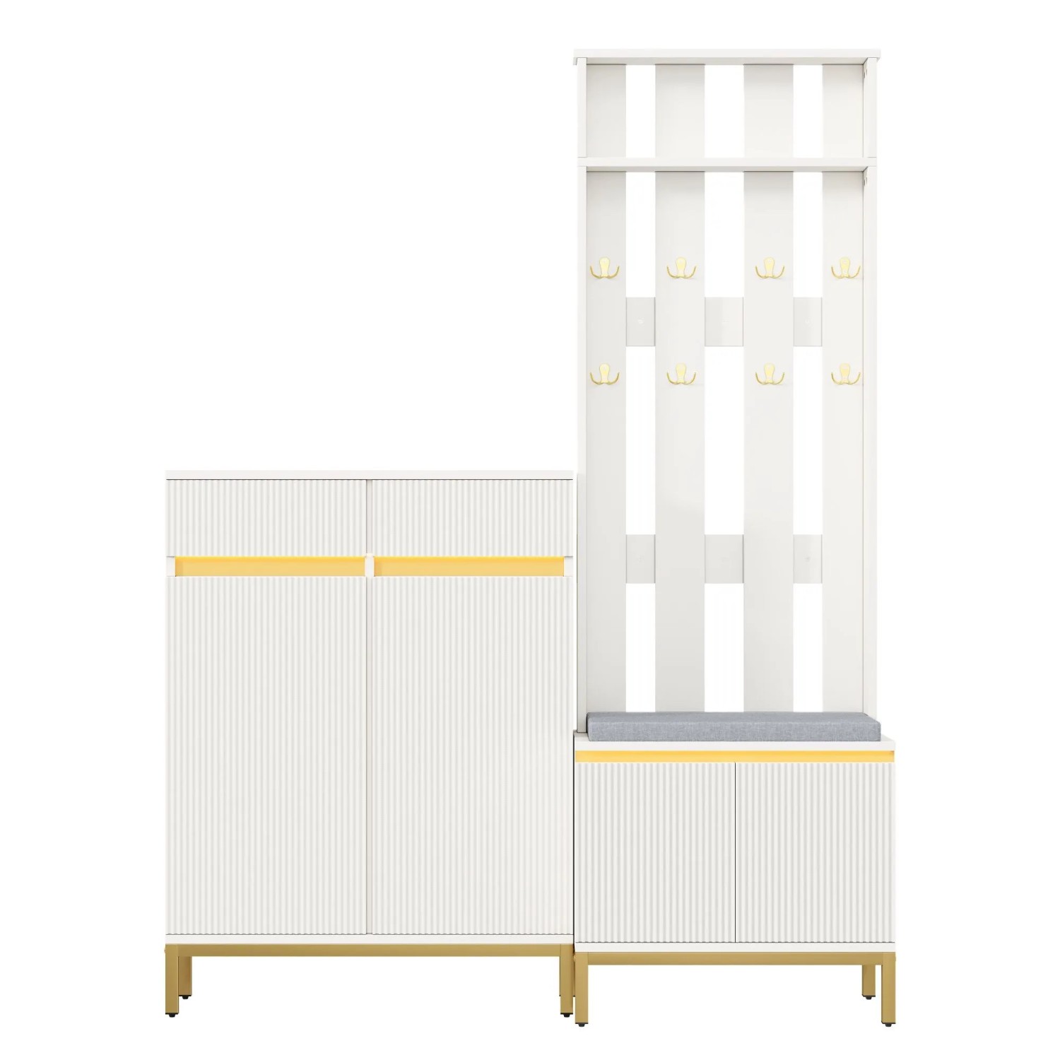 Merax Garderoben Set mit Schuhschrank Sitzbank Kleiderhaken LED