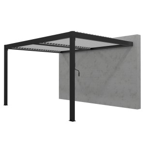 Gardengate Anbaupergola Odin, 300x400 cm, grau mit weißen Lamellen. Pavillon mit Lamellendach.