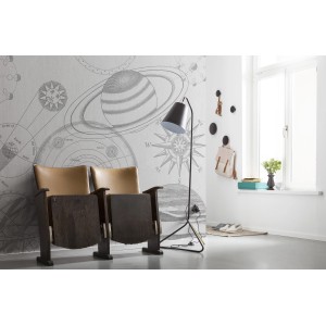 Komar Vliesfototapete Cosmos Sketch mit Planeten-Motiv im Raum.