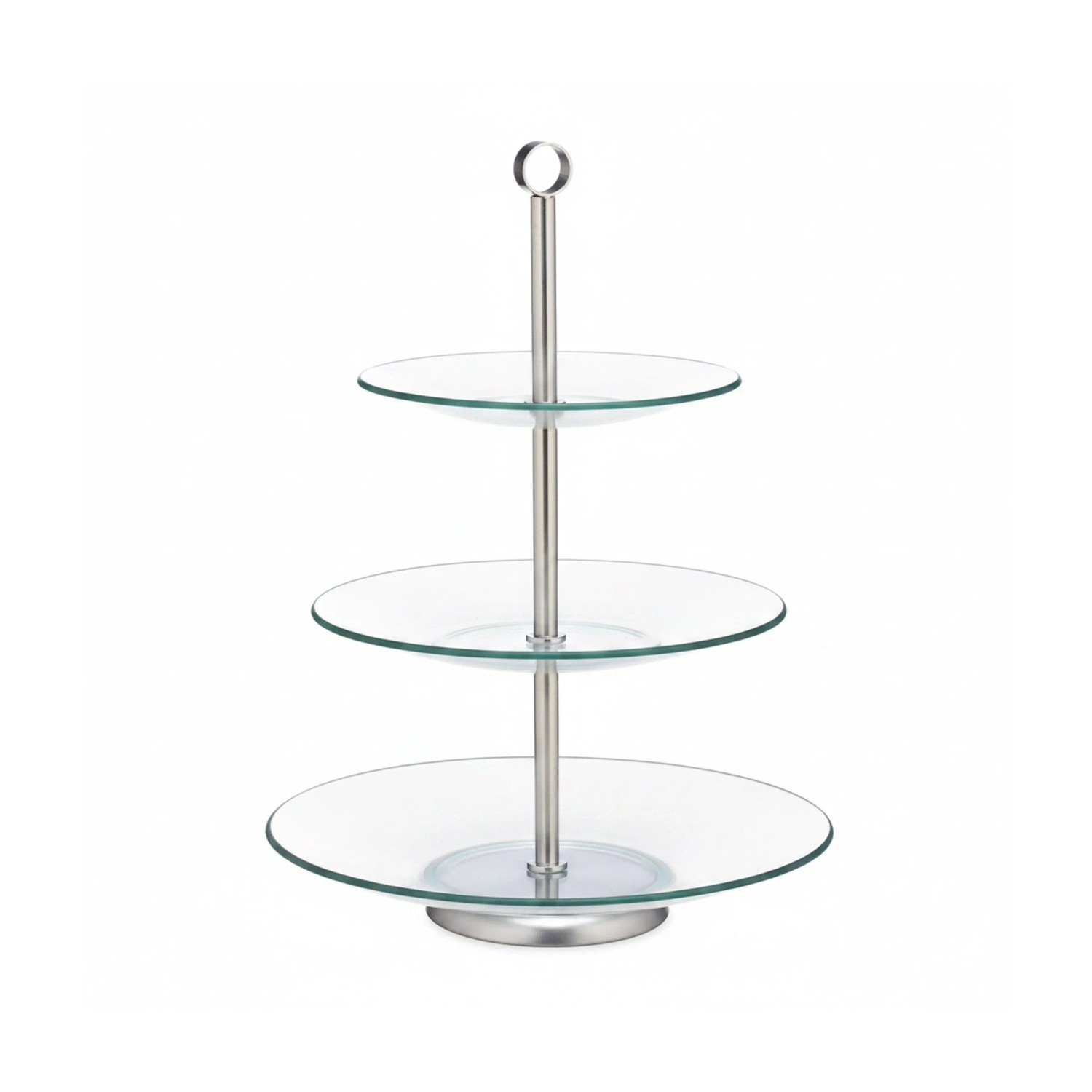 Relaxdays Etagere Glas Edelstahl Transparent Silber Mit Griff 3 Stufen 40 cm x 29,5 cm 1,6 kg