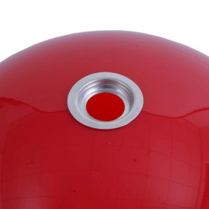 Glänzender roter Kunststoff-Lampenschirm Ø 40cm für Bogen- & Pendelleuchten. Detail der Fassungsöffnung mit Reducer.