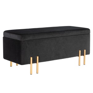 Schwarze HOMCOM Sitzbank mit Stauraum, Samtbezug und goldenen Füßen, 100x40x42 cm.