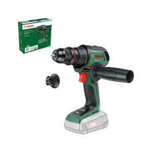 Bosch Advanced Drill 18 V-80 Akku-Bohrschrauber mit Zusatzhandgriff und magnetischer Kappe.