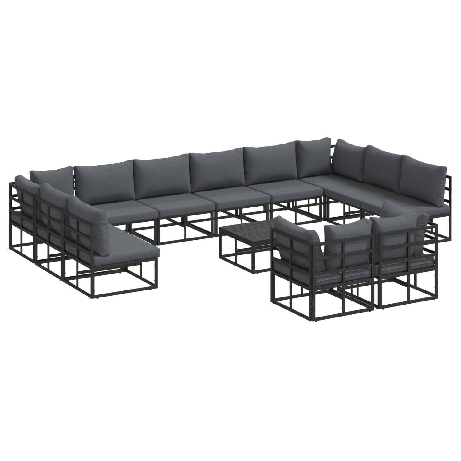 vidaXL Garten-Sofa-Set mit Kissen 13-Tlg Schwarz Aluminium 3378925 günstig online kaufen