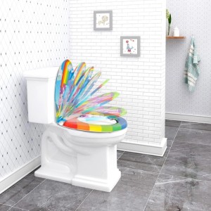 WOLTU WC-Sitz Duroplast, buntes Regenbogen-Design, mit Absenkautomatik und Schnellbefestigung in modernem Bad.
