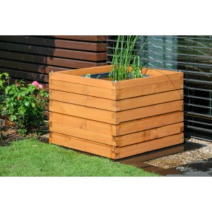 Quadratischer Dobar Gartenteich Alea aus Kiefernholz mit Teichfolie, braun, 78x78x60 cm.