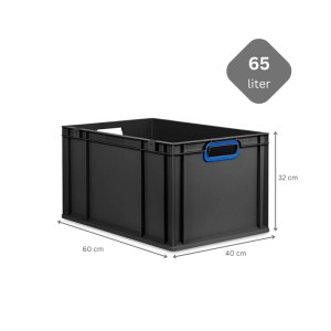 PROREGAL Eurobox Sparset, 65L, schwarz mit blauem Griff, Kunststoff Aufbewahrungsbox.