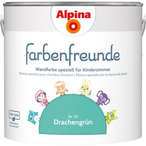 Dose Alpina Farbenfreunde Drachengrün, seidenmatte Wandfarbe für Kinderzimmer.