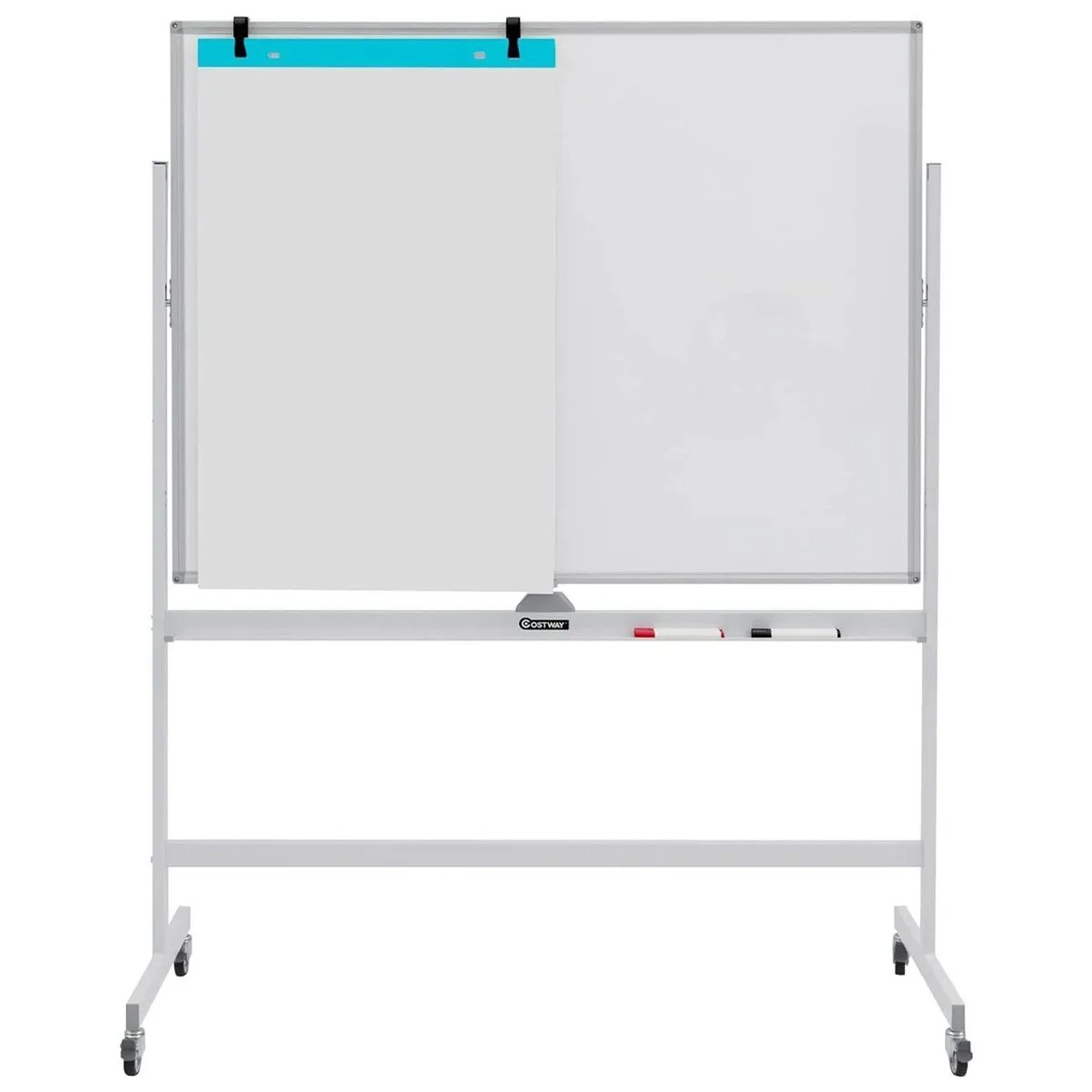 Costway Doppelseitiges Mobiles Whiteboard mit Rädern Weiß 120 x 90 cm