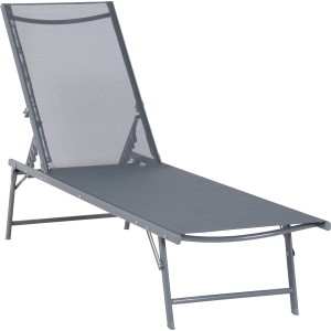 Graue Sonnenliege Casma aus Stahl und Polyester mit verstellbarer Rückenlehne.