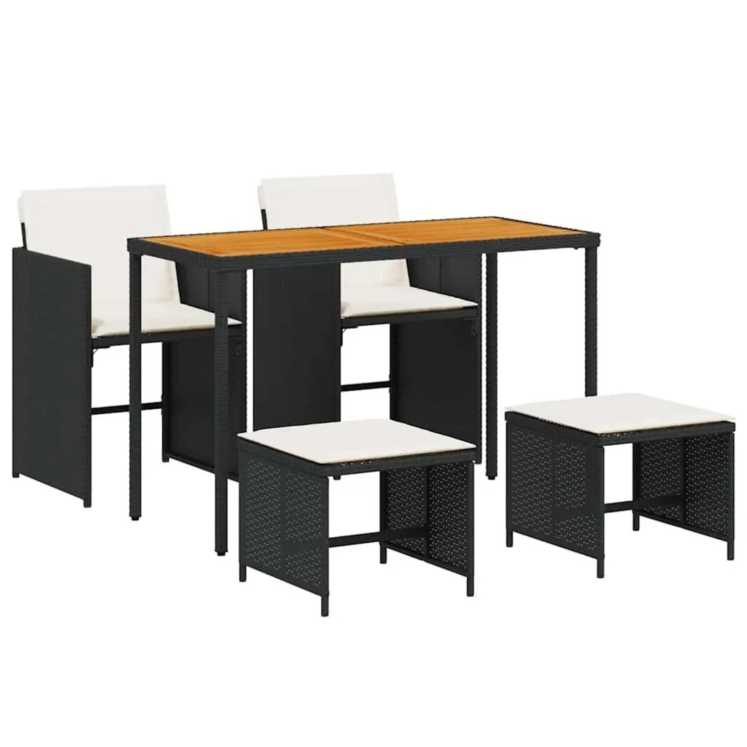 vidaXL 5-Tlg Garten-Essgruppe mit Kissen Schwarz Poly Rattan 365085