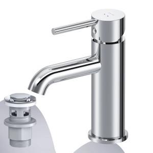 AM.PM Waschtischarmatur Spike, Chrom, mit Ablaufgarnitur. Wasserhahn für Bad und Waschbecken.