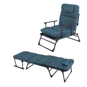 Blaue 2-in-1 Gartenliege/Sessel mit Polster und Kopfkissen. Camping & Relaxen.
