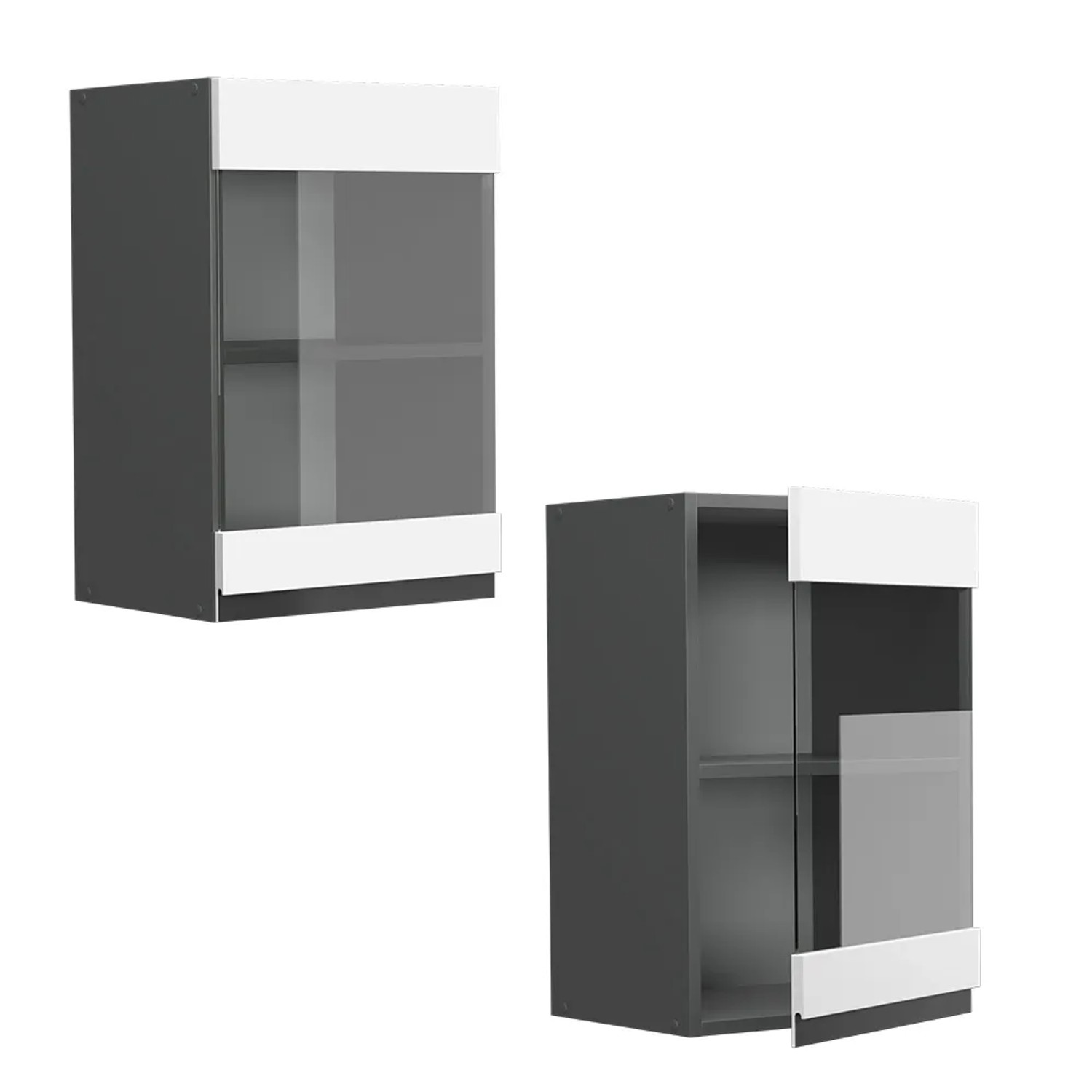 Vicco Küchen Glashängeschrank R-Line, weiß/anthrazit, 40 cm breit. Hängeschrank mit Glastür.