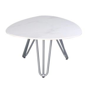 Ovaler, weiß-grauer Gartentisch Silena (68x68 cm) von Garden Pleasure mit Aluminiumgestell.