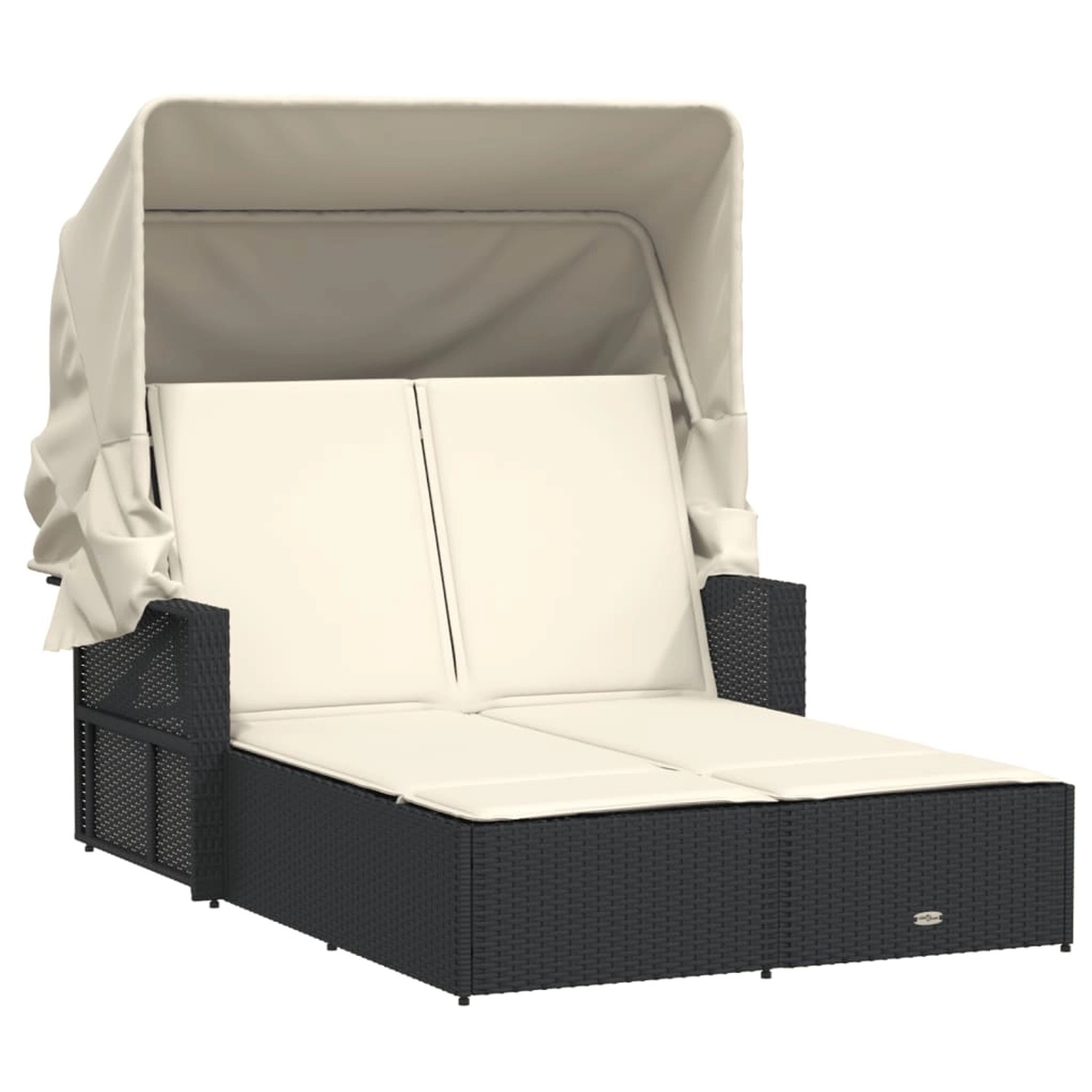 vidaXL Doppel-Sonnenliege mit Dach und Auflagen Schwarz Poly Rattan 365806