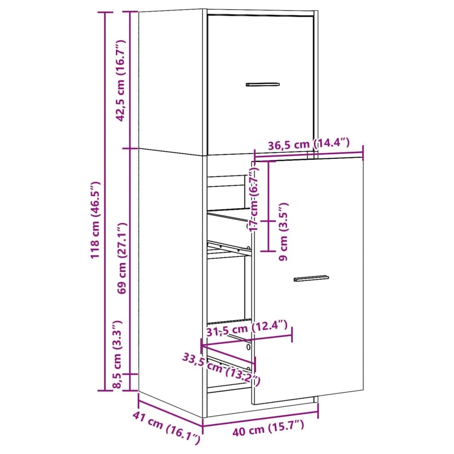 vidaXL Apothekerschrank Eichen-Optik 40x41x118 cm Holzwerkstoff 855202_10