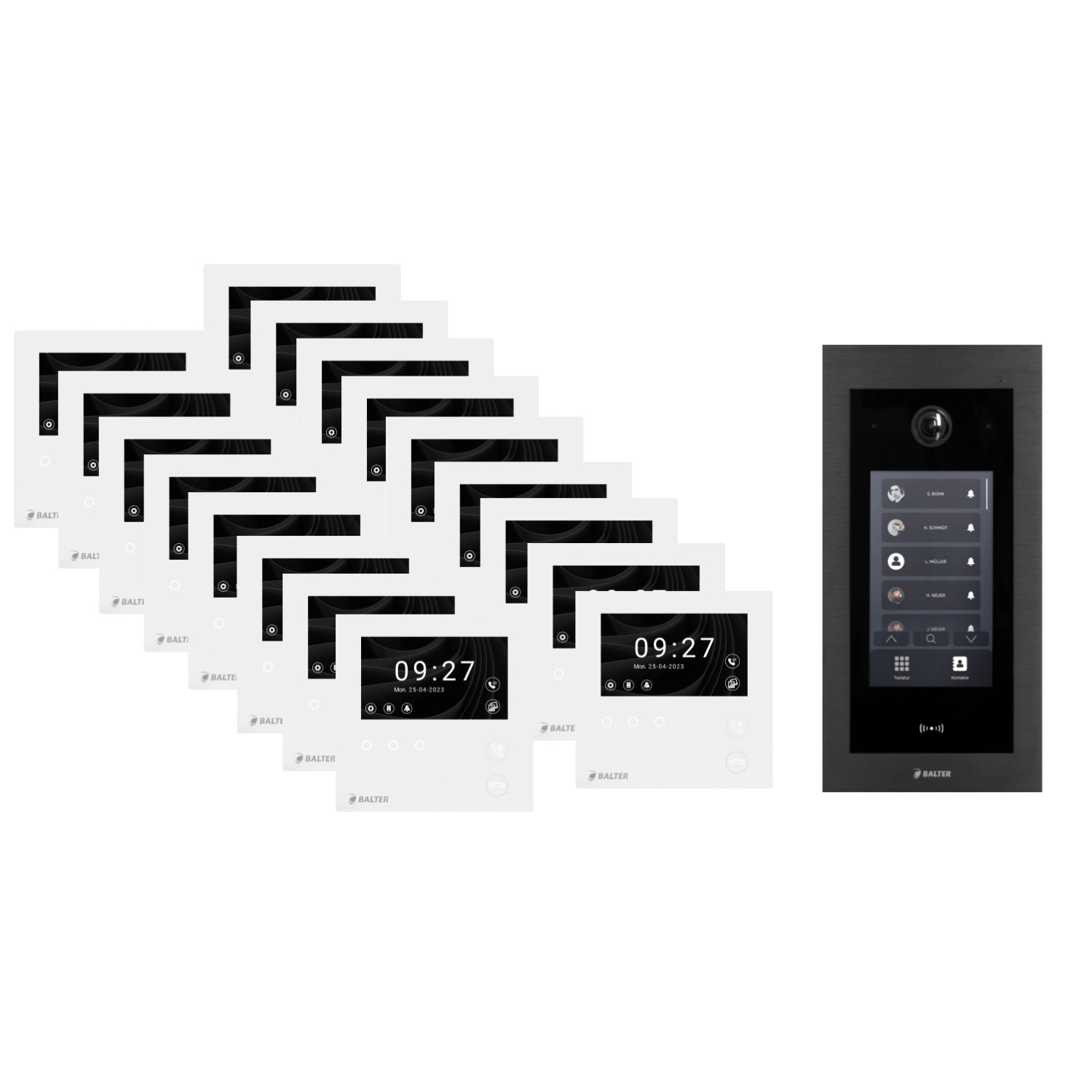Balter EVO-HD Komplettsystem mit Unterputz-Türstation mit Full-Touch-Display und 17x4,3 Zoll WiFi Mini-HD Monitor Schwar...