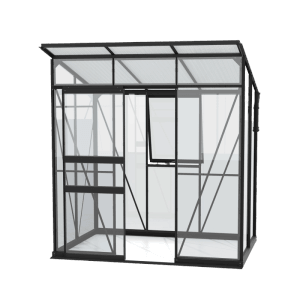 Vitavia Gewächshaus Palma 3250, schwarz, mit Schiebetür und Seitenfenster, inklusive Fundamentrahmen.