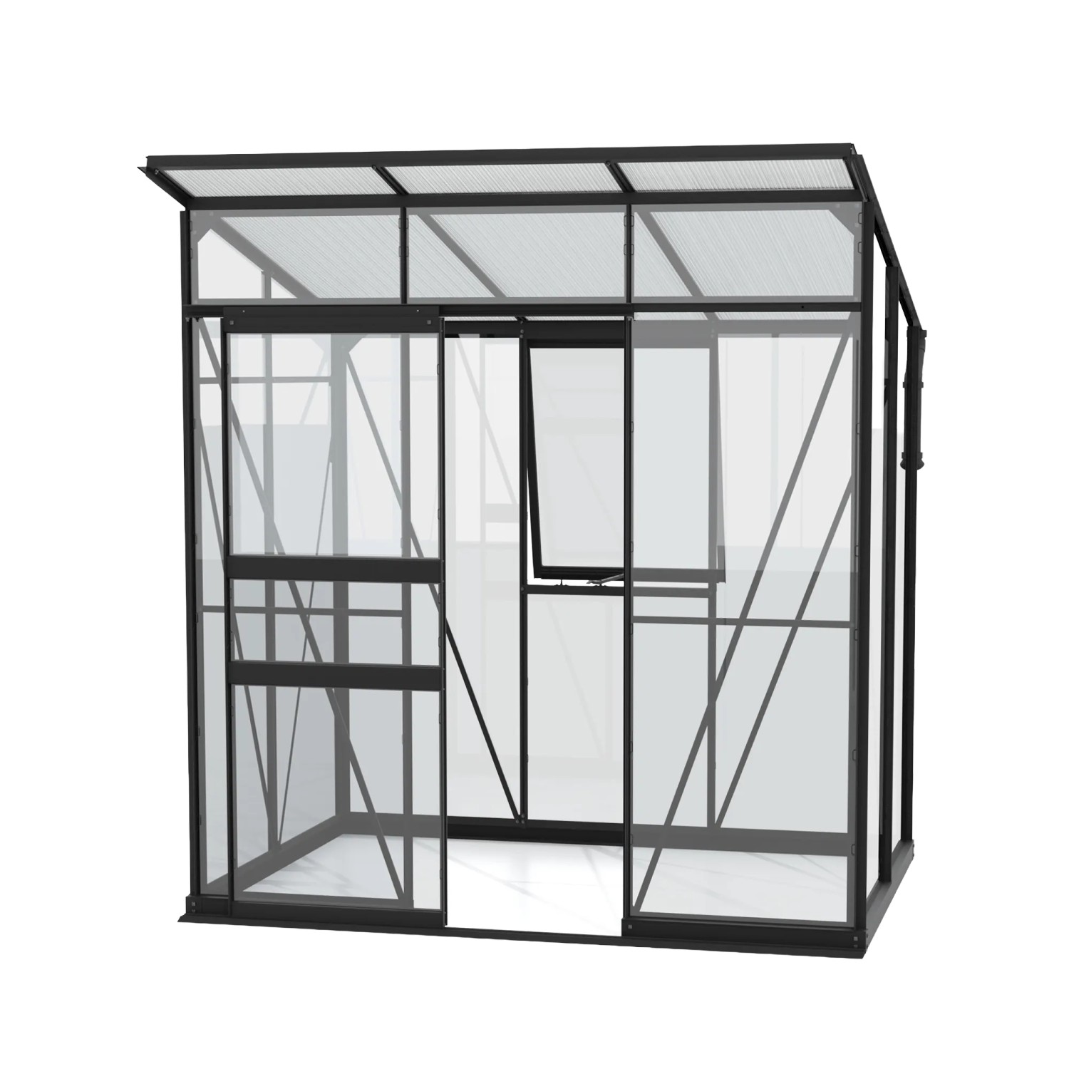 Vitavia Gewächshaus Palma 3250, schwarz, mit Schiebetür und Seitenfenster, inklusive Fundamentrahmen.