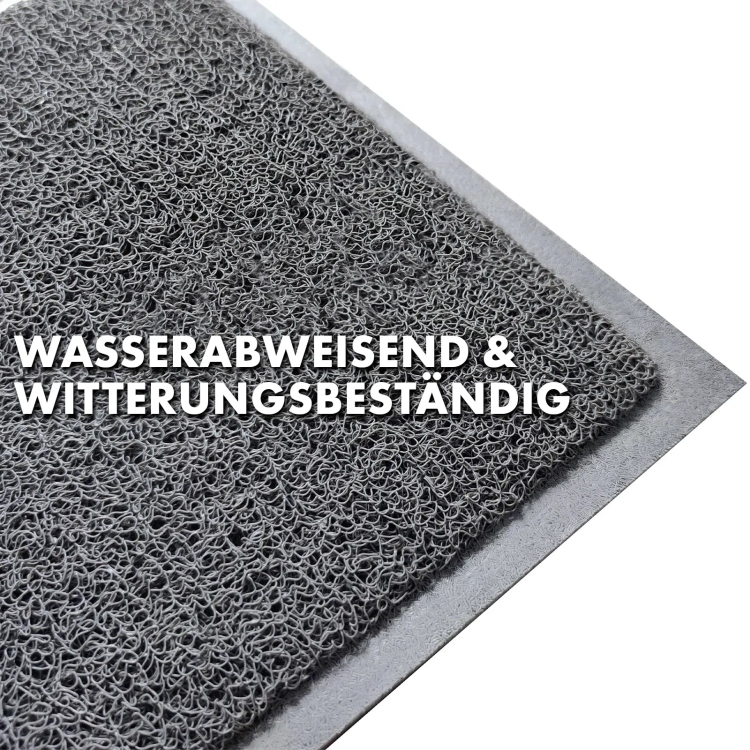 Graue KARAT Spaghettimatte Fußmatte aus Vinyl, wasserabweisend und wetterfest.