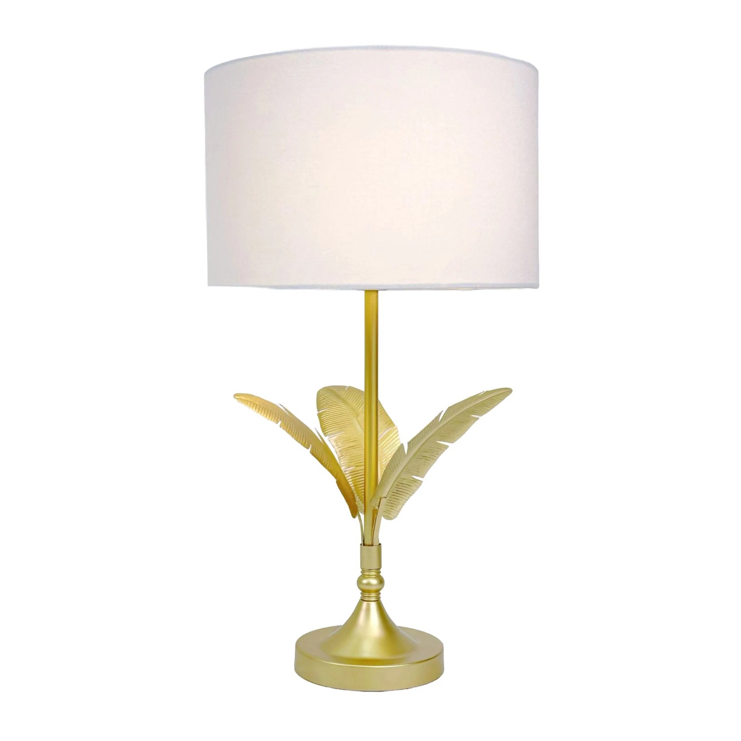Relaxdays Tischlampe Eisen Weiß Gold mit Palmenblättern 51 cm x 28 cm 1,1 kg