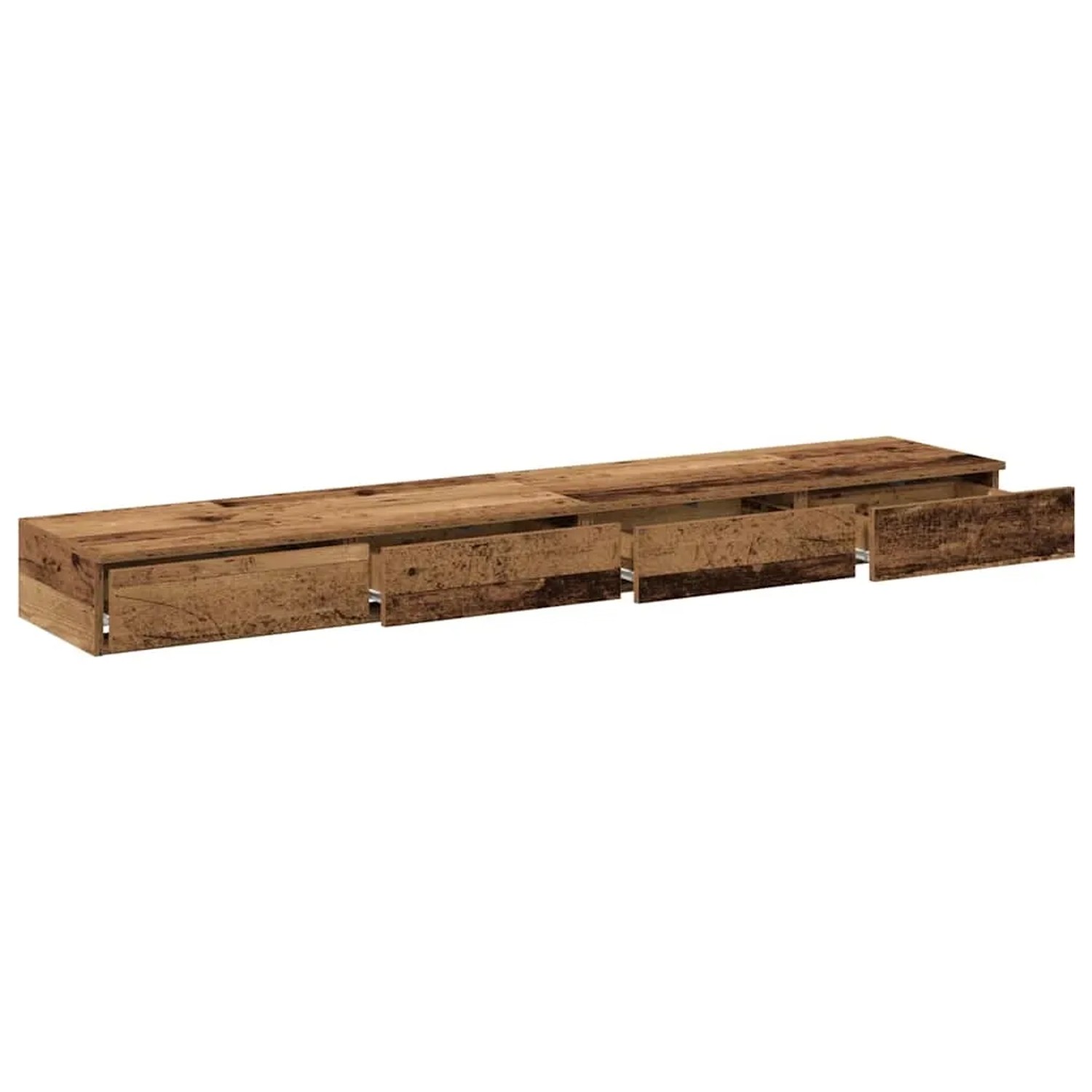 vidaXL Bettschubladen aus Altholz-Holzwerkstoff, 180 cm, mit geöffneten Schubladen. Praktische Nachttisch-Aufbewahrung.