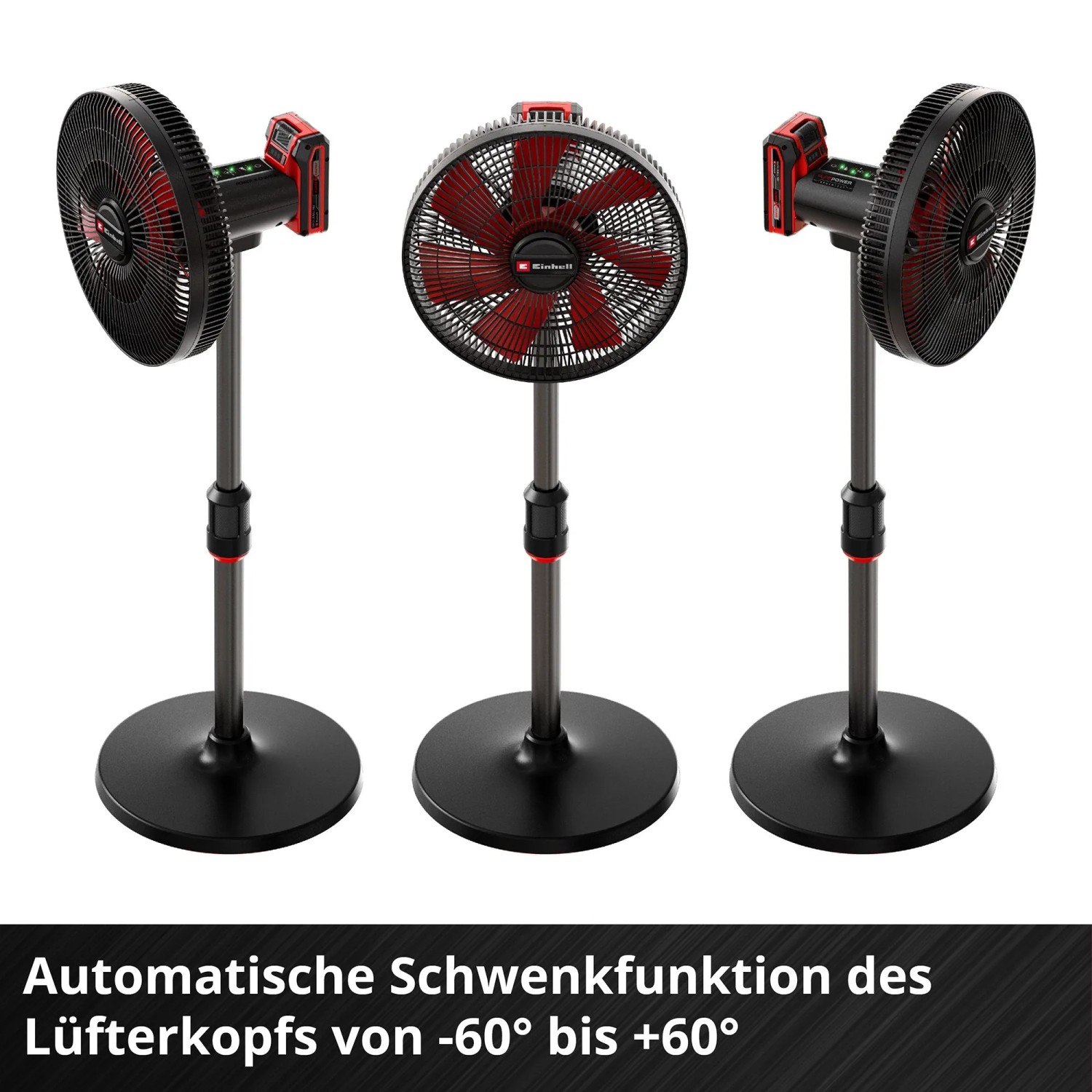 Einhell Akku-Ventilator GE-CF 18/320 P Li-Solo, schwarz-rot, mit Akku. Höhenverstellbarer Standventilator.