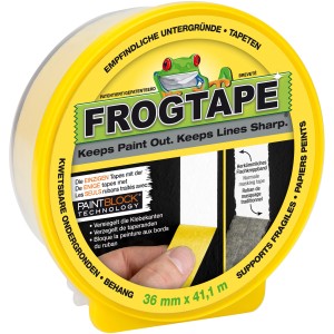 Frogtape Delicate Klebeband, 36 mm, gelb, für empfindliche Oberflächen.