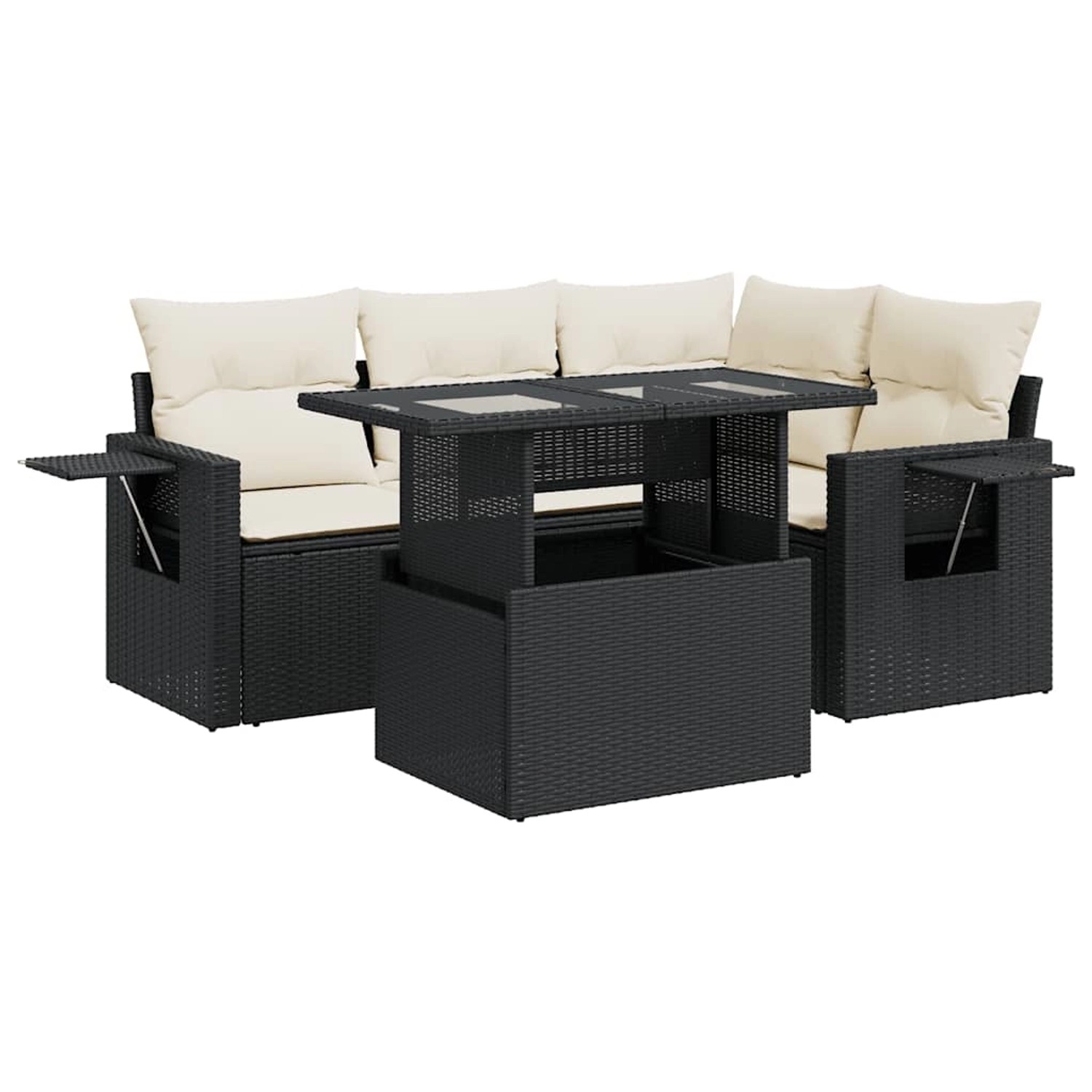 vidaXL 5-Tlg Garten-Sofagarnitur mit Kissen Schwarz Poly Rattan 3326467 günstig online kaufen