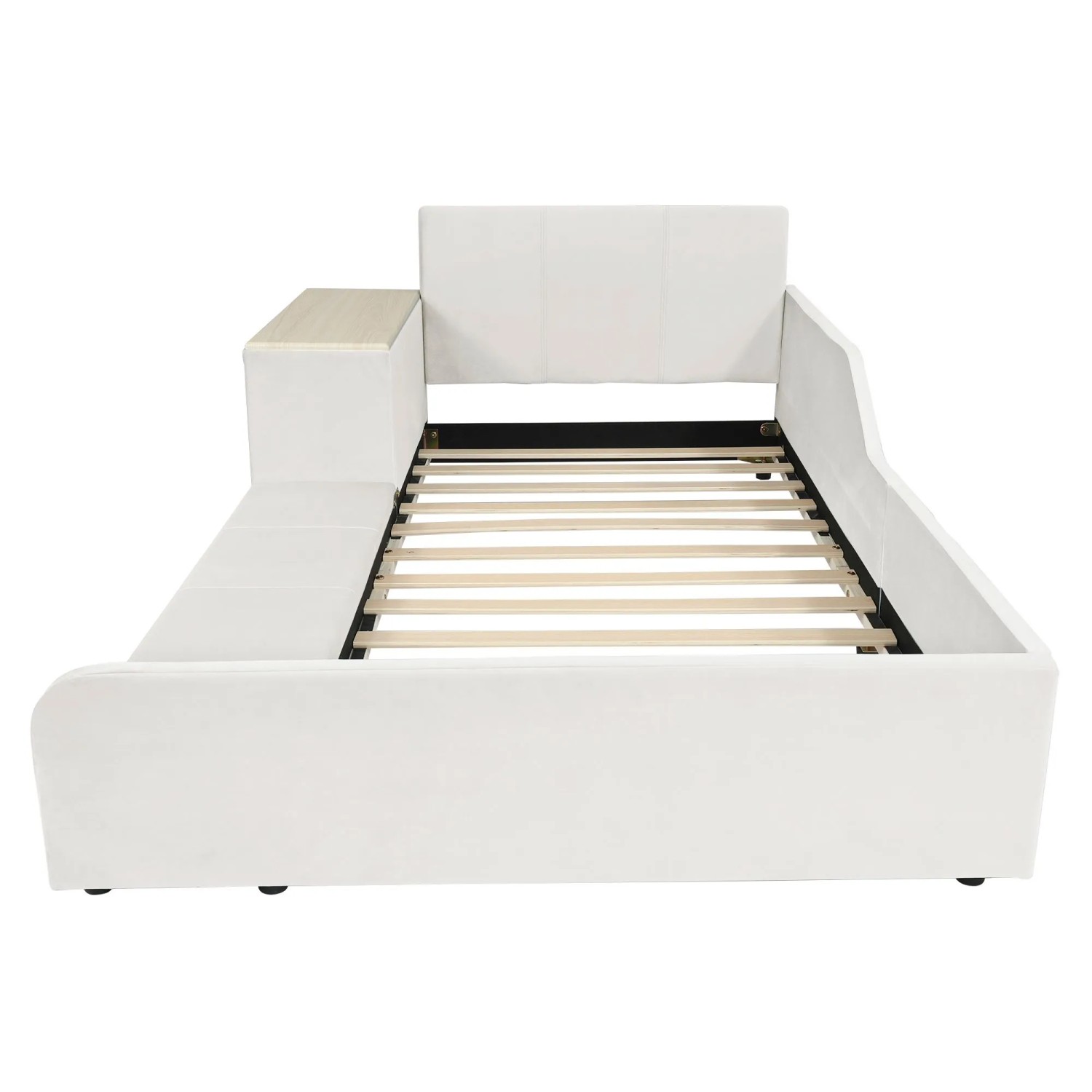 okwish Polsterbett 90x200cm mit Schreibtisch Hocker und Ablage Weiß ohne Matratze